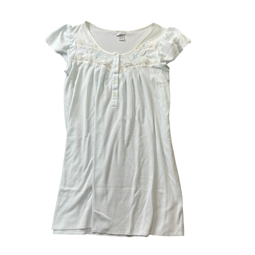 Miss Elaine Large Nightgown Short Sleeve Embroidered Yoke Light Blue Poly Blend